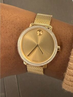 Movado Gold-Tone Mesh Bracelet Women's Watch with Crystal Bezel